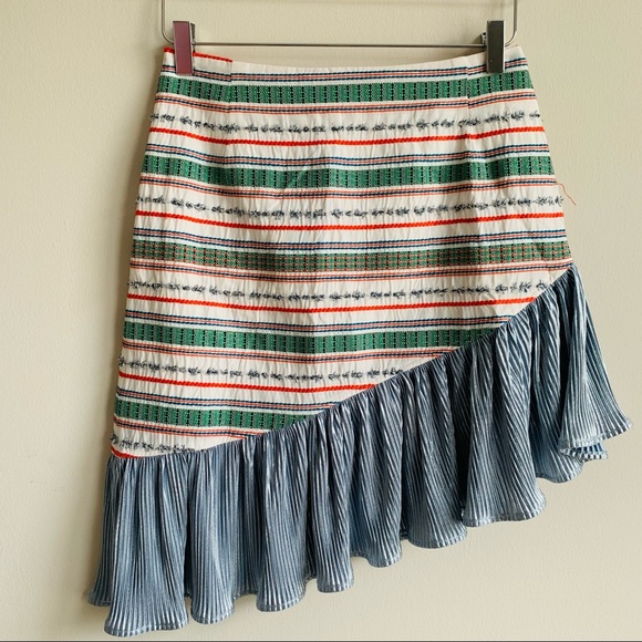 Vivienne Hu Green textured Multi stripe asymmetric ruffle skirt - Picture 4 of 12